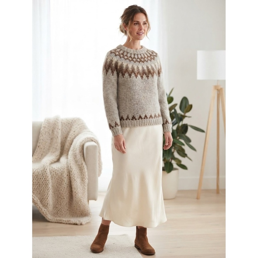 VTG Hilda Ltd Icelandic Wool Sweater Fair Isle W  L- fits modern M or S